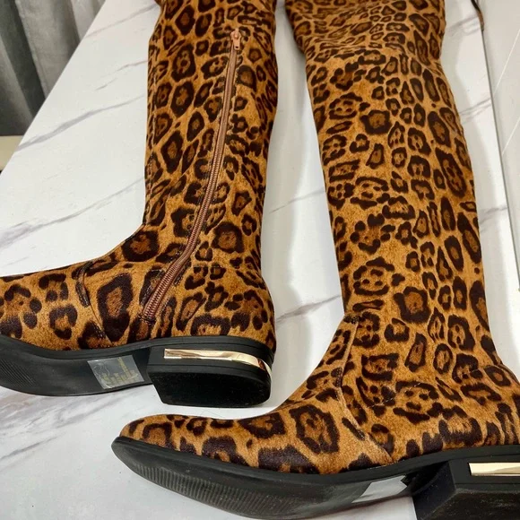 Shoe Dazzle Leopard Print Over the Knee Boots Size 9.5 M - Picture 9 of 14